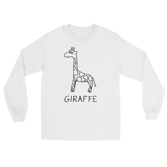 Long Sleeve Giraffe Tee in White - Lofi Animal Shirts - Hand Drawn Giraffe Graphic