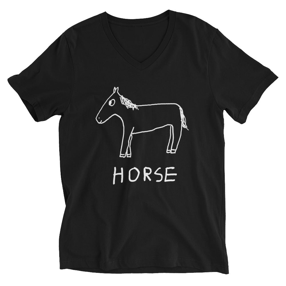 Horse v-neck graphic tee in black – minimalist lofi horse design – LoFi Animal Shirts
