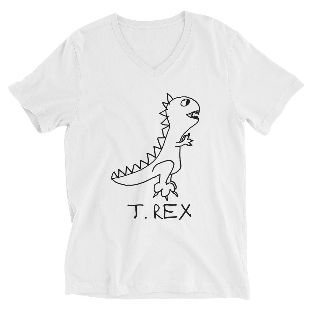 T-Rex v-neck graphic tee in white – minimalist T-Rex design – LoFi Animal Shirts