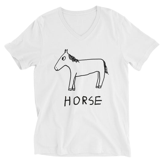 Horse v-neck graphic tee in white – minimalist horse design – LoFi Animal Shirts