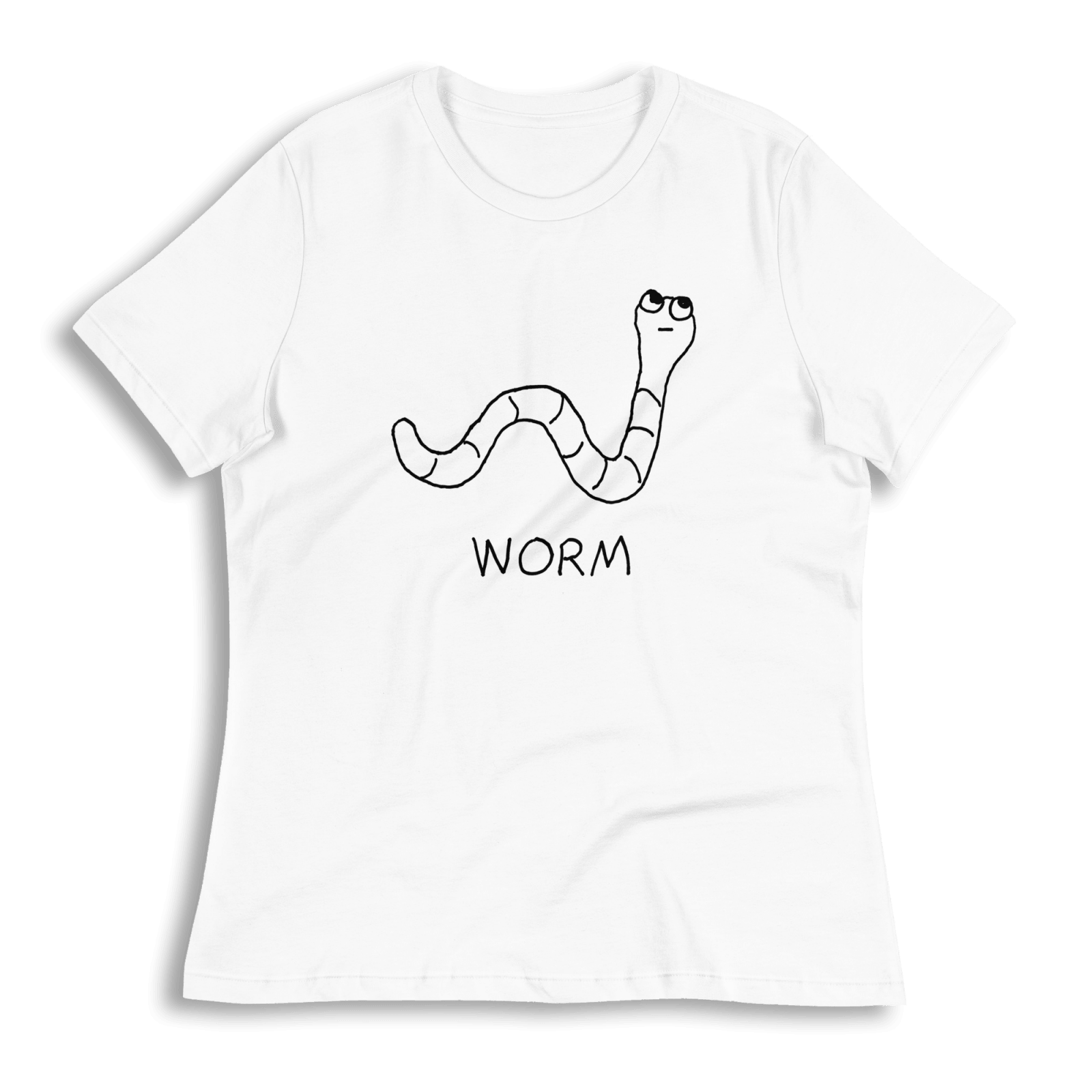 lo-fi Worm Women's Relaxed T-Shirt — hand-drawn worm graphic on a white relaxed-fit tee