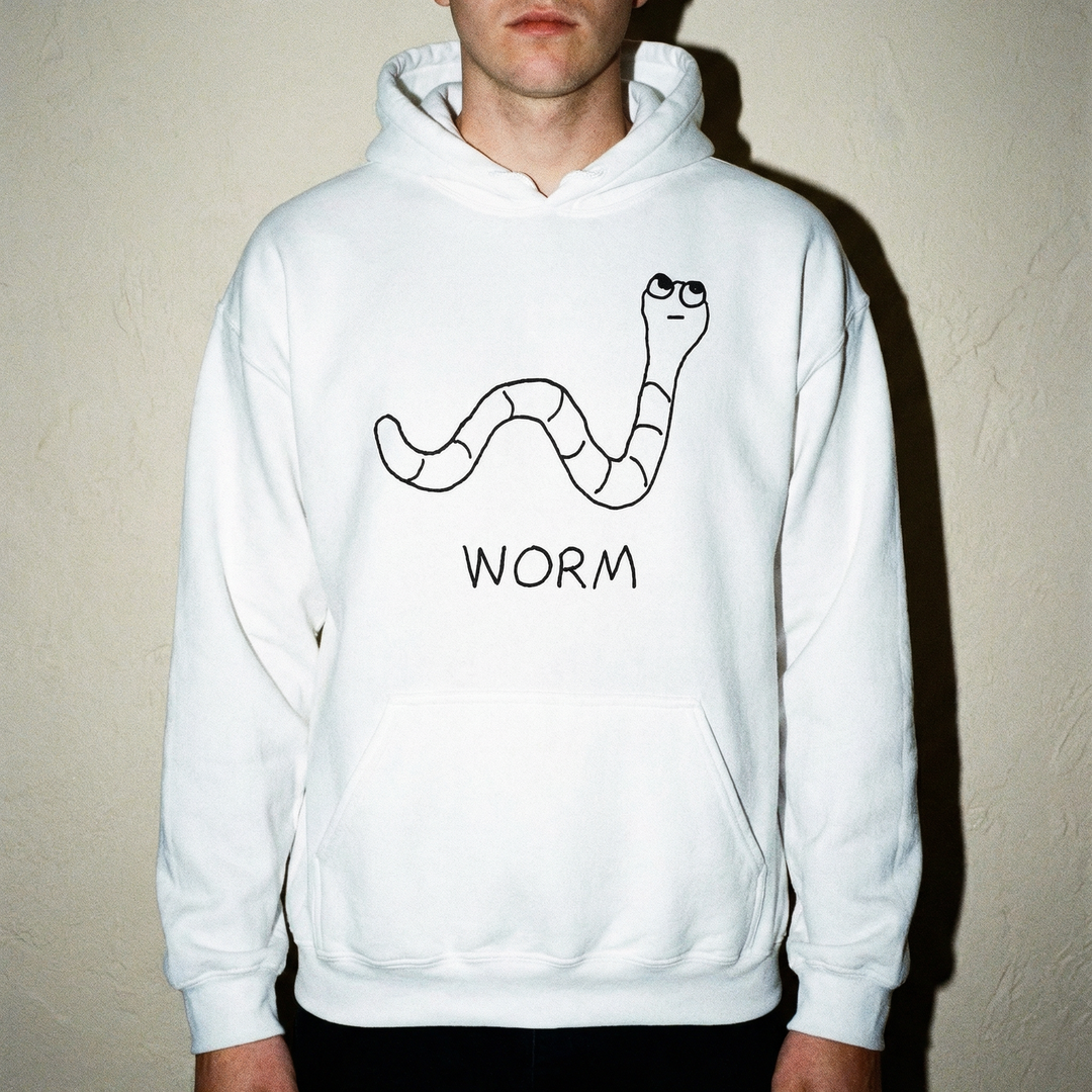 Worm hoodie – minimalist studio shot – LoFi Animal Shirts