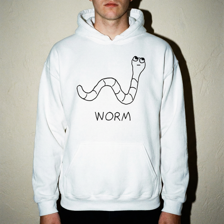 Worm hoodie – minimalist studio shot – LoFi Animal Shirts